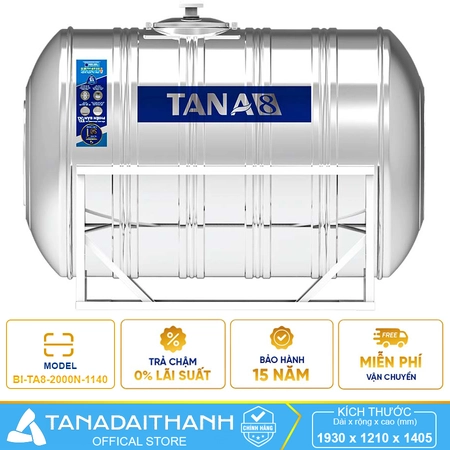 Bồn nước Inox Tân Á 8 2000 lít F1140 Ngang