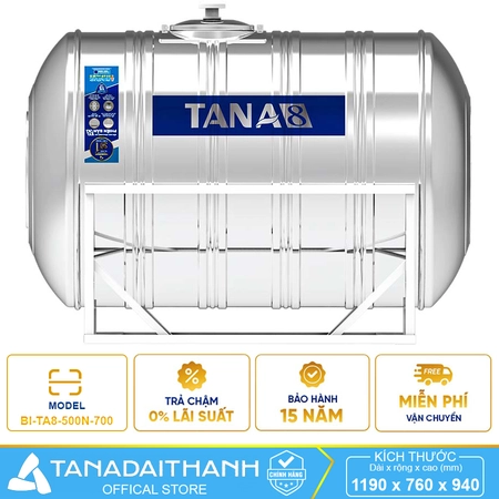 Bồn nước Inox Tân Á 8 500 lít F700 Ngang