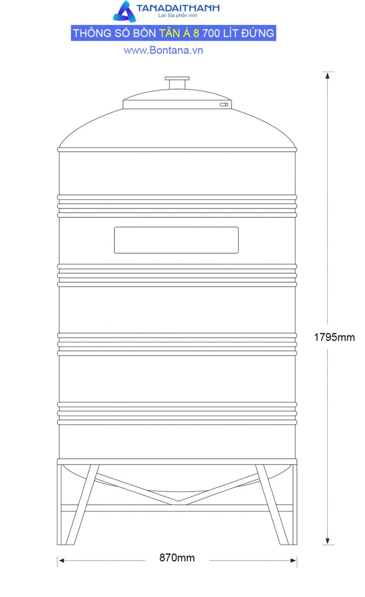 Bồn nước inox tân á 8 700 lít bản vẽ