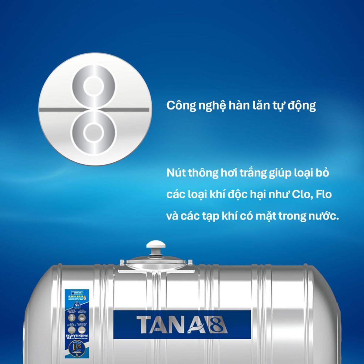 Bồn nước inox tân á 8 công nghệ hàn lăn tự động