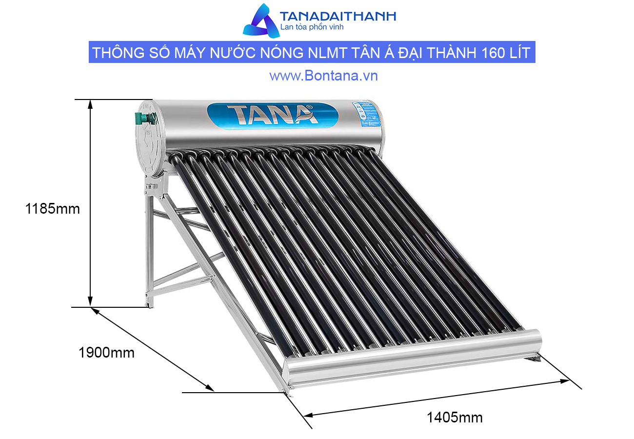 Thông số kỹ thuật máy nước nóng năng lượng mặt trời TA-GO 160L