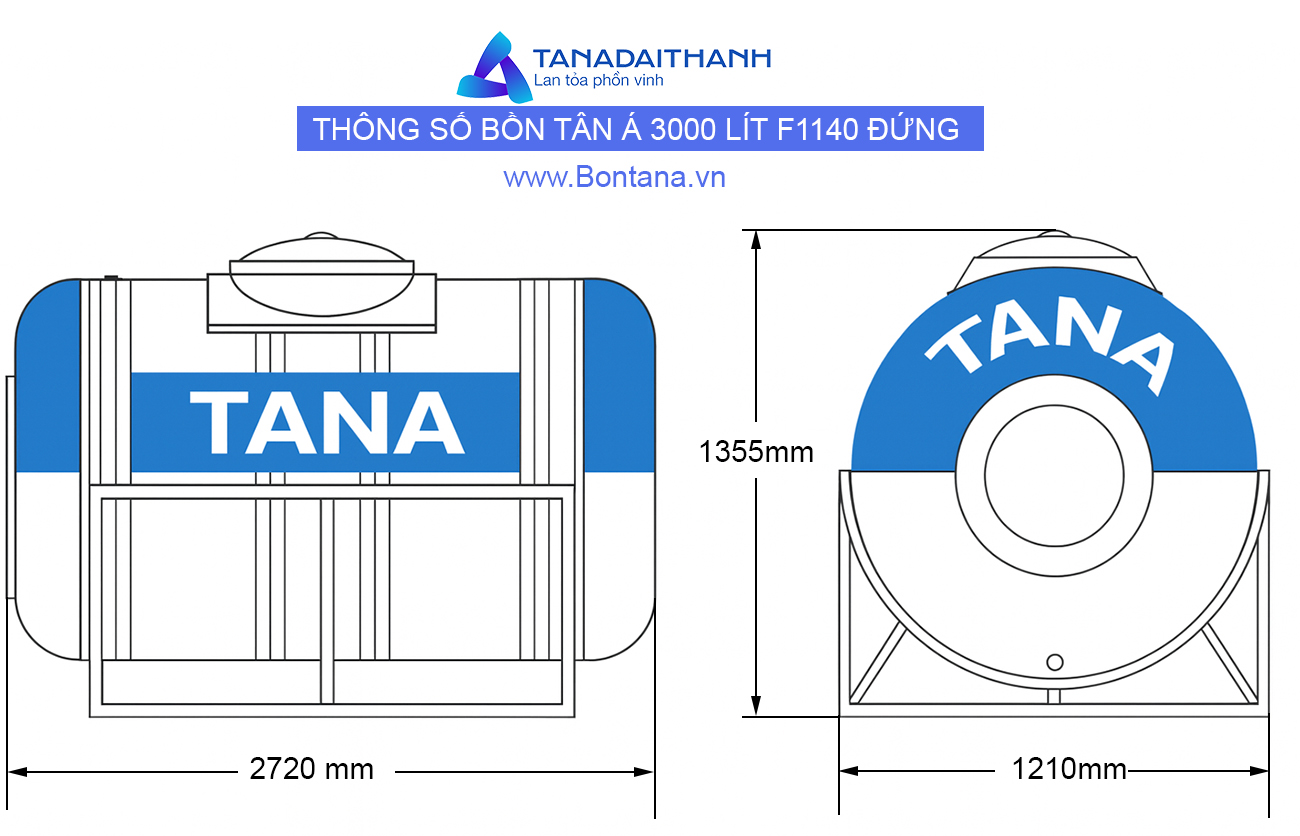 Thông số kỹ thuật bồn tân á ngang 3000 lít 