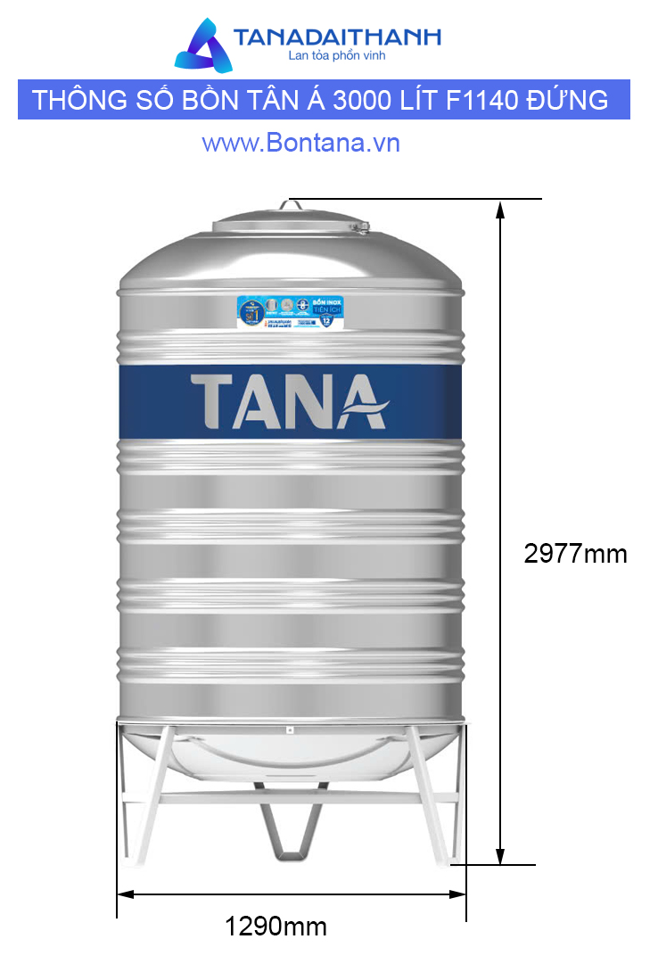 Thông số kỹ thuật bồn 3000 lít đường kính 1140