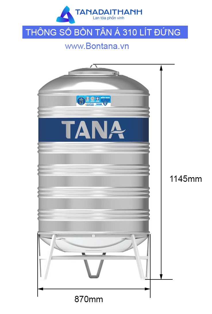 Thông số kỹ thuật bồn tân á 310 lít đứng