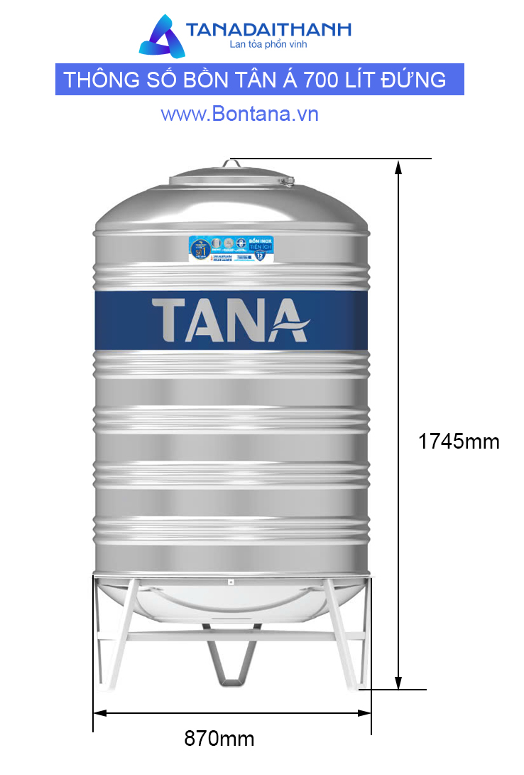 Thông số bồn tân á đứng 700L