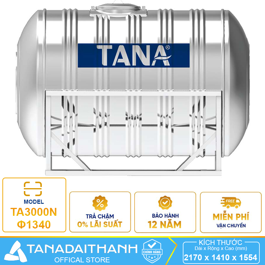 Bồn nước Tân Á 3000 Lít Ngang F1340